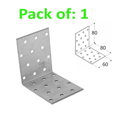 Galvanised Corner Brace 90 Degree Angle Bracket Joist Timber Mending Plates Thickness 2mm 80x80 Width 60mm Pack of: 1