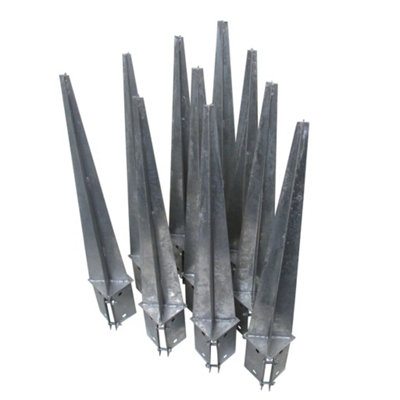 Galvanised Fence Post Spike Support 100MM Bolt Grip X10 (Fencing Base Shoe Foot)