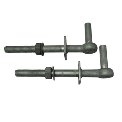 Galvanised Field Gate Hook to Bolts 16" with 3/4" Pin X2 (Pair Heavy Duty Fieldgate Hinge Hanger)