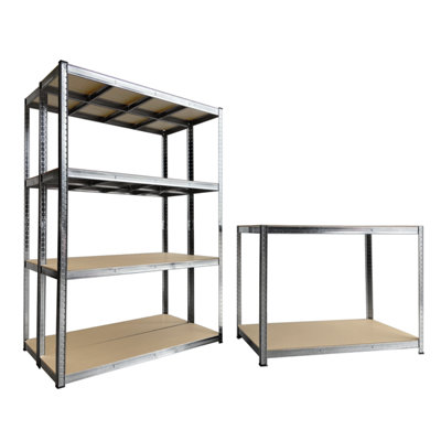 Galvanised Garage Starter Kit 2 x Shelving Bays 1800h x 1200w x 400mm 1 x Workbench 900h x 1200w x 600d mm 175kg per Shelf