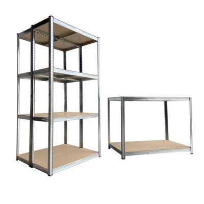 Galvanised Garage Starter Kit 2 x Shelving Bays 1800h x 900w x 400mm 1 x Workbench 900h x 1200w x 600d mm 175kg per Shelf