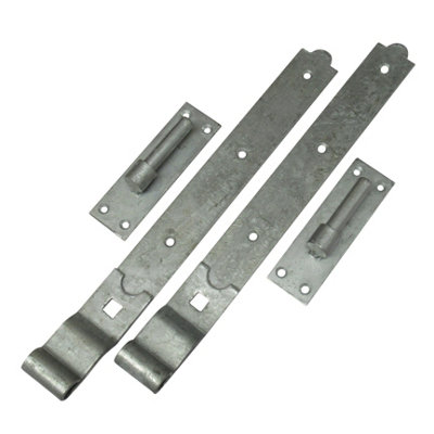 Galvanised Hook and Band Gate Hinges 30" (Heavy Duty Cranked Shed Door Barn)