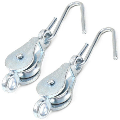 Galvanised Line Pulley With Long Hook (Pack of 2)
