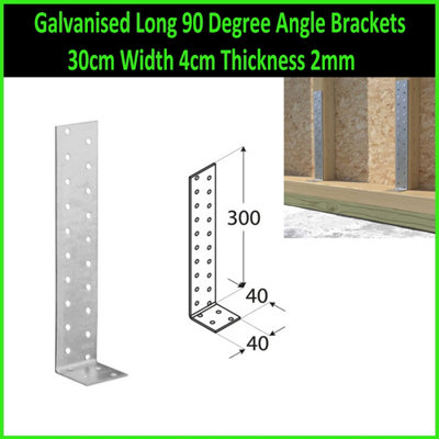 Galvanised Long 90 Degree Angle Brackets 30cm Width 4cm Thickness 2mm ( Pack of: 20 )
