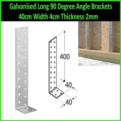 Galvanised Long 90 Degree Angle Brackets 40cm Width 4cm Thickness 2mm ( Pack of: 20 )