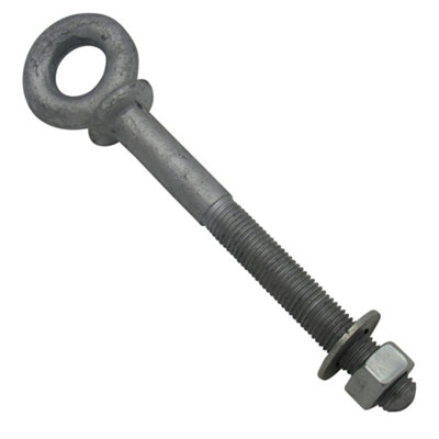 Galvanised Longshank Eyebolt with Nut and Washer (Threaded Steel Collared Bolt) 12MM x 135MM