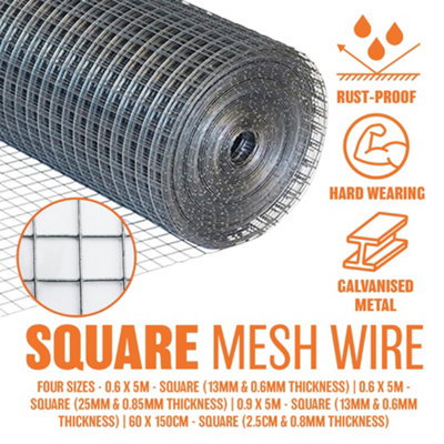 Galvanised Mesh Wire 0.5 X 6m Square Or Hexagonal Fence Aviary Rabbit Hutch Net Heavy Duty 13mm