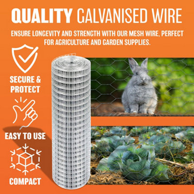 Galvanised Mesh Wire 0.5 X 6m Square Or Hexagonal Fence Aviary Rabbit Hutch Net Heavy Duty 13mm