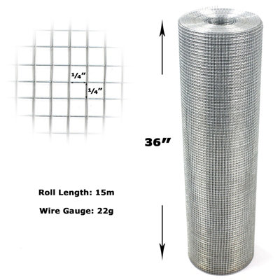 Galvanised Welded Wire Mesh 1/4" x 1/4" x 15m long Aviary Hutches (22g)