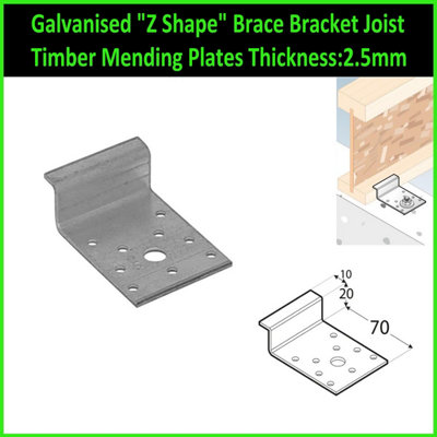 Galvanised "Z Shape" Brace Bracket Joist Timber Mending Plates Height Sizes: 21mm Length: 70+10 mm ( Pack of: 20 )