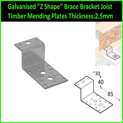 Galvanised "Z Shape" Brace Bracket Joist Timber Mending Plates Height Sizes: 41mm Length: 85+30 mm ( Pack of: 20 )