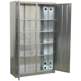 Galvanized Steel Floor Cabinet - Four Adjustable Shelves - Locking Double Doors