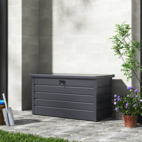 Galvanized Steel Waterproof Lockable Outdoor Garden Deck Storage Box Patio Utility Box Tool Storage Cabinet with Lock, Black