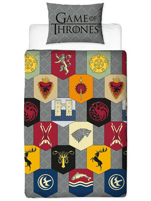 Game Of Thrones Set Copripiumino Singolo – Ufficiale, Reversibile Con Stemmi Delle Case, 1 Copripiumino 135x200 Cm + Federa 48x74 Cm, 100% Poliestere
