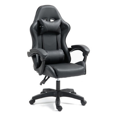 Gaming Chair Black Recliner with Adjustable Height Lumbar Support Padded Cushion Racing Bucket Seat