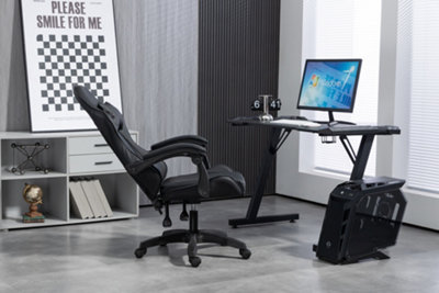 Gaming Chair Black Recliner with Adjustable Height Lumbar Support Padded Cushion Racing Bucket Seat