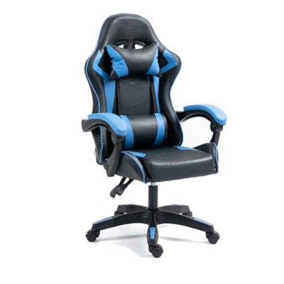 Gaming Chair Blue Recliner with Adjustable Height Lumbar Support