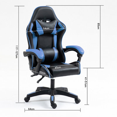 Gaming Chair Blue Recliner with Adjustable Height Lumbar