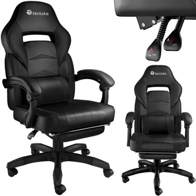 Gaming Chair Comodo - ergonomic shape, footrest, adjustable backrest - black/black