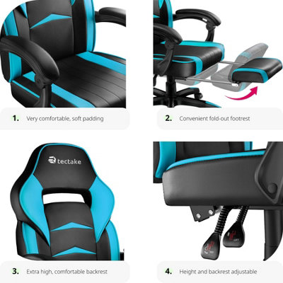 Gaming chair Comodo With footrest - black/azure