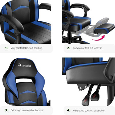 Gaming chair Comodo With footrest - black/blue