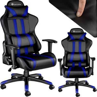 Gaming Chair ergonomic shape adjustable backrest thick padding black blue DIY at B Q