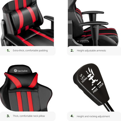 Gaming Chair - ergonomic shape, adjustable backrest, thick padding - black/red