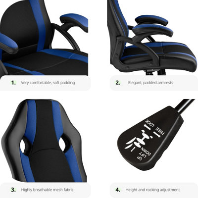 Gaming Chair Goodman - ergonomic shape, thick padding - black/blue
