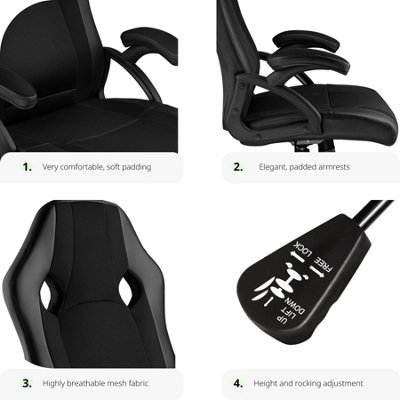 Gaming Chair Goodman - ergonomic shape, thick padding - black