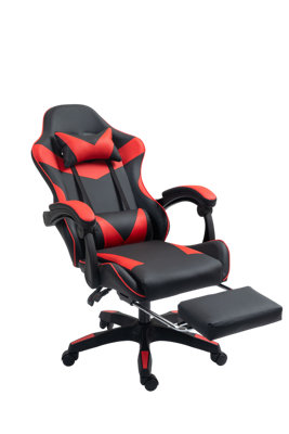 Gaming Chair Leather with Footrest, Computer Chair with Massage Added Lumbar Support - Black & Red