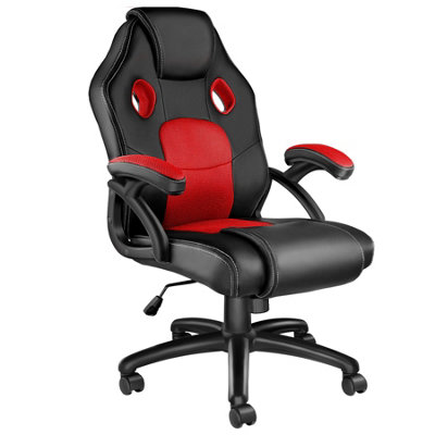 Gaming Chair Mike - ergonomic shape, thick padding, stepless height adjustment - black/red