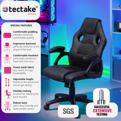 Gaming Chair Mike - ergonomic shape, thick padding, stepless height adjustment - black