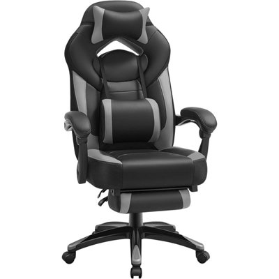 Gaming Chair, Office Racing Chair with Footrest, Ergonomic Design, Adjustable Headrest, Lumbar Support, 150 kg Weight Capacity