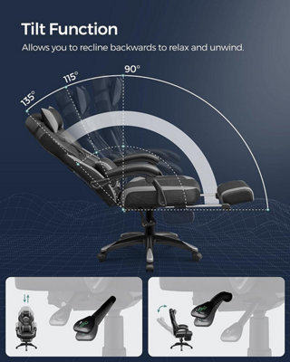 Gaming Chair, Office Racing Chair with Footrest, Ergonomic Design, Adjustable Headrest, Lumbar Support, 150 kg Weight Capacity