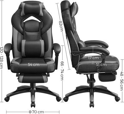 Gaming Chair, Office Racing Chair with Footrest, Ergonomic Design, Adjustable Headrest, Lumbar Support, 150 kg Weight Capacity