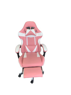 Gaming Chair Pink and White with Foot Rest