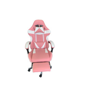 Gaming Chair Pink and White with Foot Rest