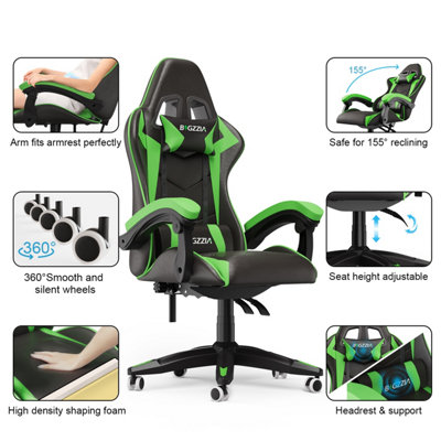Gaming Chair Racing Style Ergonomic High Back Computer Chair with Height Adjustment, Headrest and Lumbar Support(Black&Green)