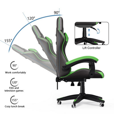 Gaming Chair Racing Style Ergonomic High Back Computer Chair with Height Adjustment, Headrest and Lumbar Support(Black&Green)