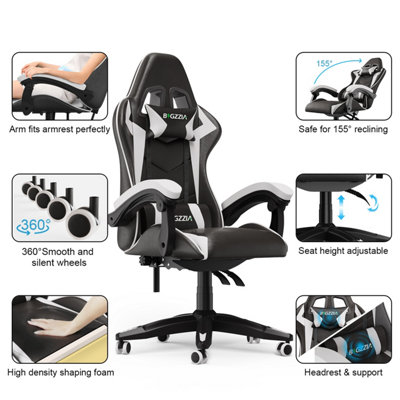 Gaming Chair Racing Style Ergonomic High Back Computer Chair with Height Adjustment, Headrest and Lumbar Support(Black&White)