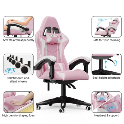 Gaming Chair Racing Style Ergonomic High Back Computer Chair with Height Adjustment, Headrest and Lumbar Support(Pink)