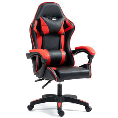 Gaming Chair Red Recliner with Adjustable Height Lumbar Support Padded Cushion Racing Bucket Seat