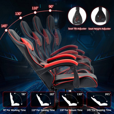 Gaming Chair Red Recliner with Adjustable Height Lumbar Support Padded ...