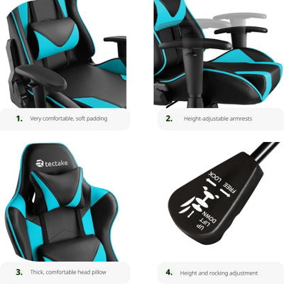 Gaming Chair Stealth - ergonomic shape, with adjustable backrest - black/azure