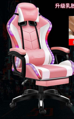 Gaming Chair White and Pink with LED Lights