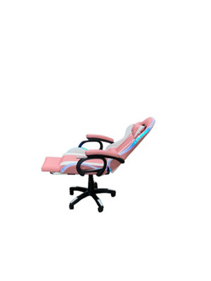 Gaming Chair White and Pink with LED Lights