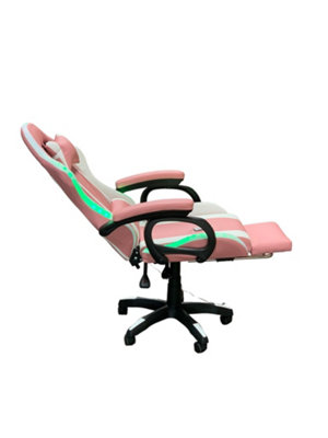 Gaming Chair White and Pink with LED Lights