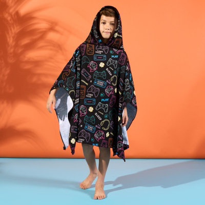 Gaming Poncho Beach Towel Kids Hooded Quick Dry Microfibre Holiday