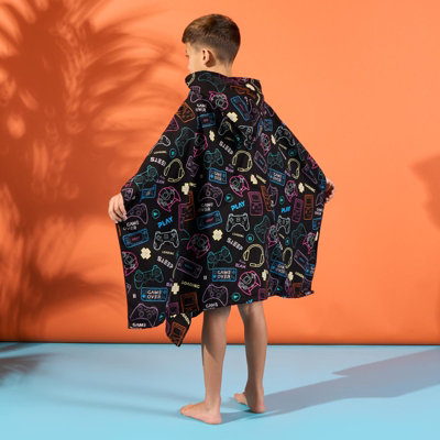 Gaming Poncho Beach Towel Kids Hooded Quick Dry Microfibre Holiday - 3