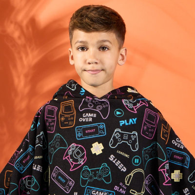 Gaming Poncho Beach Towel Kids Hooded Quick Dry Microfibre Holiday - 4